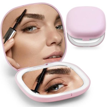 Kompakt spejl, 1X/5X forstørrelsesspejl med let lille rejsesminkespejl Bærbar LED-lommespejl til håndtaske