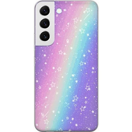 Kompatibelt Mobildeksel til Samsung Galaxy S22 5G Rainbow-farget pastellbakgrunn med hvite stjerner og gnistrende prikker i myk overgang