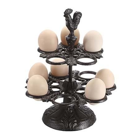 Æggeholder i støbejern til 12 æg, dobbeltlags æggeopbevaringsstativ, dekorativ holder til bordplade og køkken