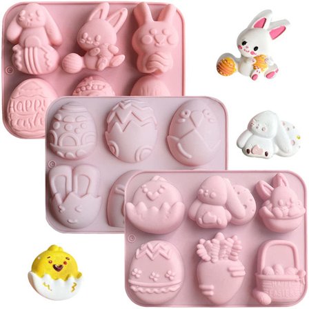 Påske chokoladeform - 3 pakke påskeæg, kanin, gulerod form silikoneforme 18-hul DIY chokolade isterning kage muffin fremstilling skimmel