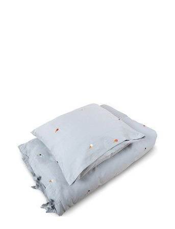 Filibabba Junior Bedlinen – Embroidered Cool Summer Design – Pearl - Blue - 100X140CM;40X45CM