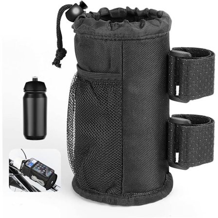 Cykelflaskeholder, skrueløs cykelflaskeholder i Oxford-stof, flaskeholder med netlomme og snørelukning