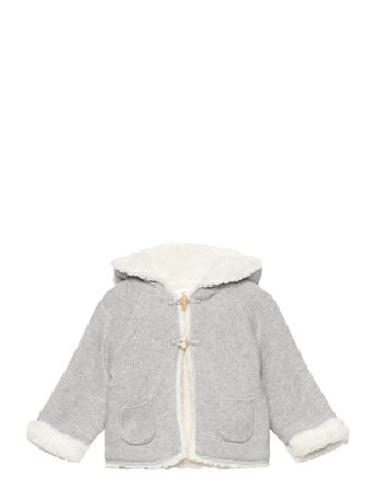 Knitted Cardigan With Faux-Fur Lining Strikkegenser Cardigan Grå Mango*Betinget Tilbud