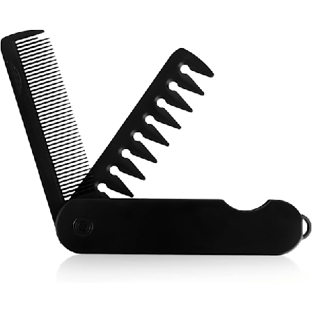 2-i-1 Sammenleggbar Lommekam for Menn, Bærbar Kam med Fine og Brede Tenner, Skjegg- og Bartpleie og Kjemming