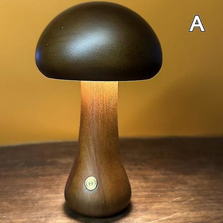 Svampe lampe til soveværelse, bærbar dæmpbar sengelampe med USB-opladning(A,Mørkebrun)