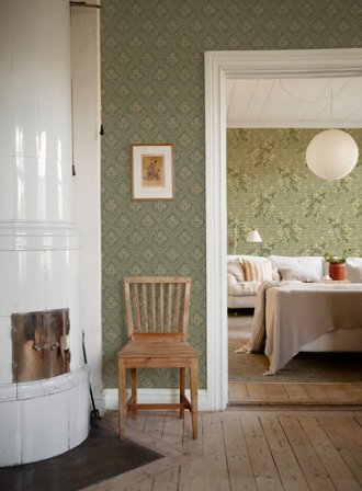 Duro Tapet, Gysinge II 098-02 Gammalsvenska Papper, L, Grön, Färg & tapeter