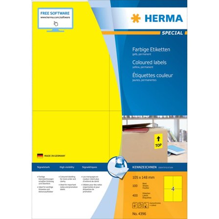 Herma Special - Papir - matt - permanent selv-adhesiv - gul - A6 (105 x 148 mm) 400 etikett(er) (100 ark x 4) merkelapper
