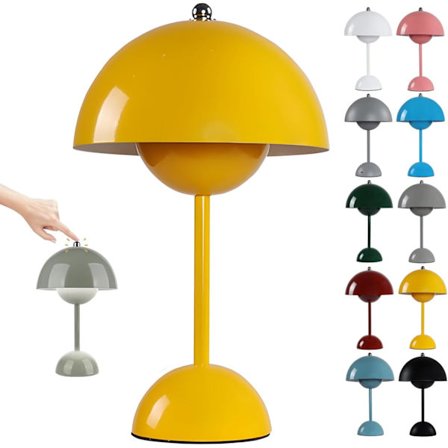 Soppformet LED Bordlampe USB Oppladbar Berøringskontroll Nattlys Med 3 Lysstyrkemoduser Blomsterpotte Design Skrivebordslampe Gul