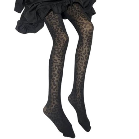 Kvinder Sexet tynde sorte strømpebukser Vintage Leopard Animal Print Club Sheer Tights