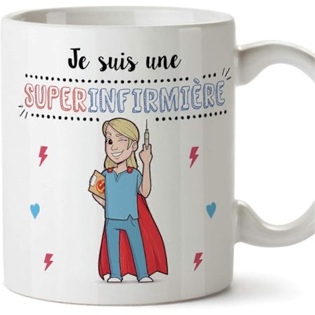 (Krus på fransk) Sygeplejerske Originale kopper kaffe og morgenmad til professionelle arbejdere - Jeg er en Super Sygeplejerske Keramik 330 ml
