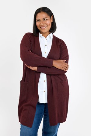 CISO - Langærmet Cardigan - Bordeaux Melange - Lomme