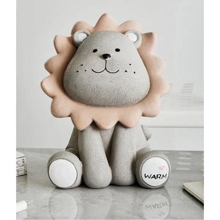 Løve Spargris for Barn | Spargris for Barn | Penger Spargris | Pengeboks for Mynter eller Sedler - Søt Løve Dekor Grå