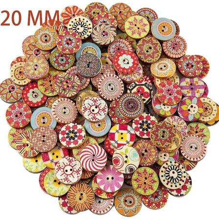 100 blandade slumpmässiga blommor målade runda 2 hål trä träknappar för sömnad Process 20mm.