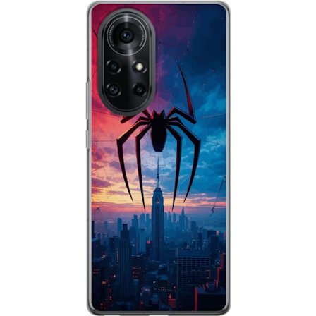 Yhteensopiva Puhelinkuori Huawei Huawei nova 8 Pro Tyylikäs hämähäkki kaupungin horisontin yläpuolella dramaattisessa auringonlaskussa, graafinen