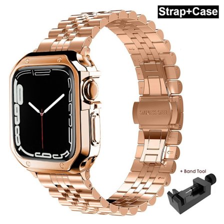 Smal metallrem kompatibel med Apple Watch-armband 42 mm 44 mm 45 mm för kvinnor, rostfritt stål Apple Watch-armbandsersättning, roséguld