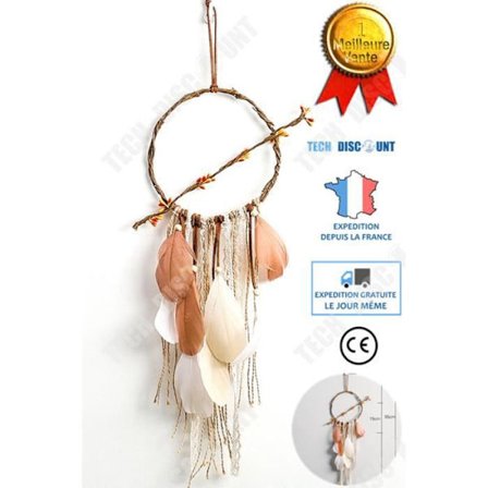 Dekorativt hängsmycke - TD - Drömfångare - Fjädrar - Träkulor - 55 cm