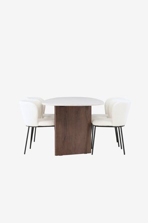 Venture Home - Ruokailuryhmä Grönvik ja tuolit Edina, 4 kpl - Valkoinen - Ruokailuryhmä 4 hengelle - - Homeroom