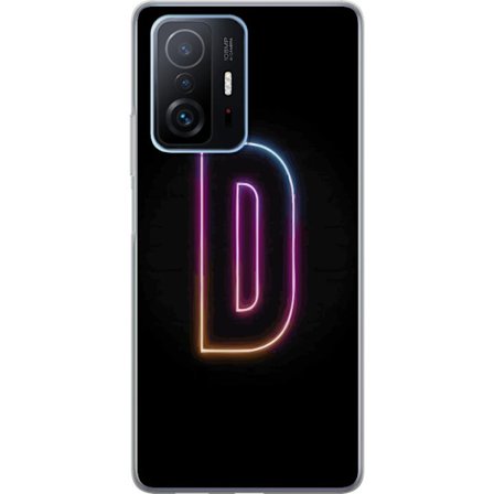 Kompatibel Mobilcover til Xiaomi Xiaomi 11T Pro Minimalistisk neonbogstav D i farveskiftende lys mod sort baggrund i moderne digital design