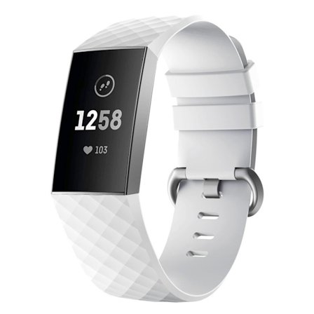 Fitbit Charge 3 flexibelt klockarmband i silikon - Storlek: L / Vit