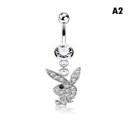 1 PC Bunny Dangle Belly Ring Asfaltert CZ Gems kirurgisk stål