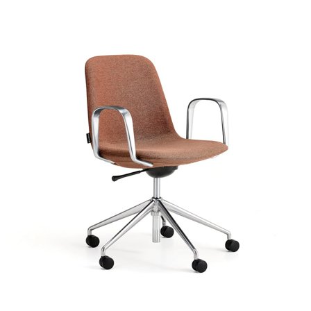 Stol LANGLEY, låg, med hjulstativ och armstöd, borstad aluminium/koppar