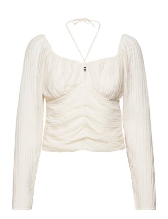 Gina Tricot Gathered Bust Blouse - White - XL