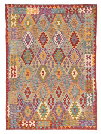 Handgewebt Kelim Afghan Old Stil Teppich 178X244 Braun/Dunkelrot