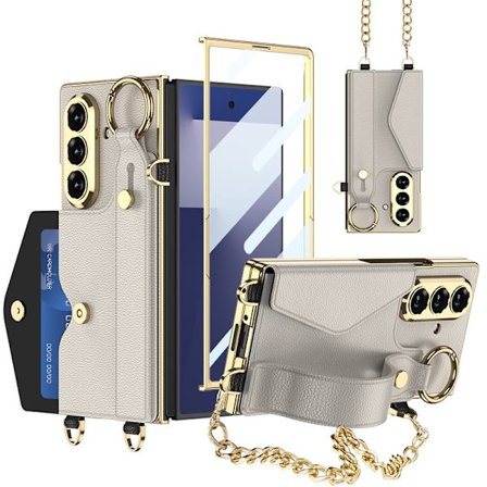 Skal för Samsung Z Fold 7, med rem eller, Ställ / Metallkedja (Titaniumgrå)