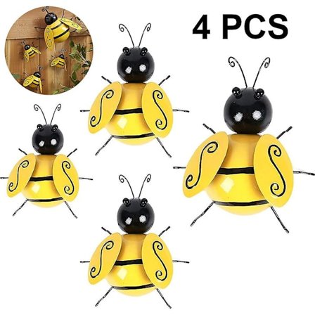 4 Pakke Metall Bee Veggkunst Skulpturer Hagedekorasjoner, Han