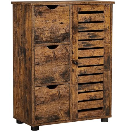 VASAGLE badeværelses gulvskab, træopbevaringsenhed med 3 skuffer, rustik brun