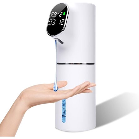 Automatisk tvåldispenser, kontaktlös laddning, långvarigt batteri, 320 ml automatisk diskmedeldispenser med LED-klocka.