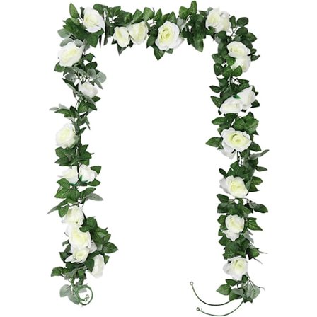 2 Pakker Kunstige Rose Vinstokker (2,2m Hvit), Kunstig Blomsterkunst, Utendørs Innendørs Hengende Dekorasjon, Hjem Kjøkken, Hage, Kontor, Bryllup, 