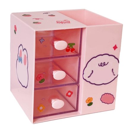 Søt Tegneserie Plastikk Skrivesaker Organizer med Penneholder Klistremerker Rosa Skrivebord Organizer for Kontor Studierom Hybel