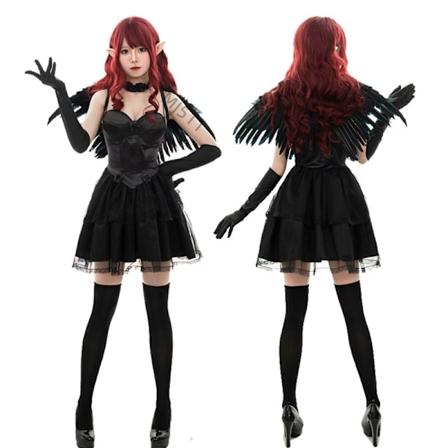 Halloween Sort/Hvid Engel Karakter Kostume Cosplay Sort Djævel Party Maskerade Performance Kostume Black Angel M