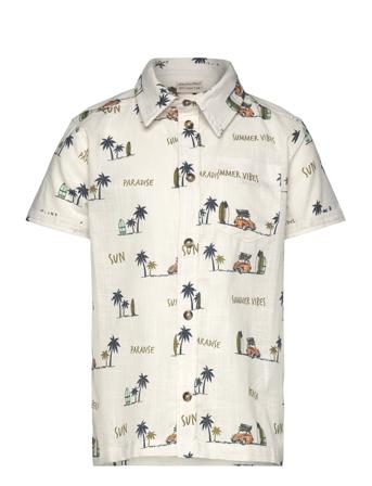 Shirt Ss Aop Tops Shirts Short-sleeved Shirts Cream Minymo