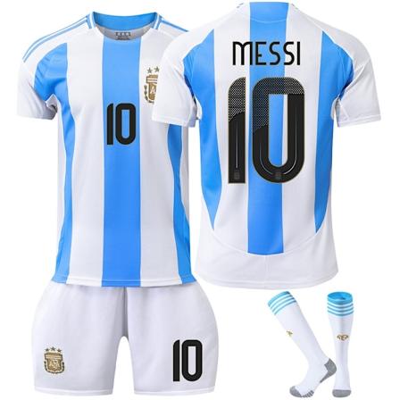 Fodboldtrøje 2024 Copa America Argentina Fodboldtrøje 10 Messi 11 Di Maria Voksen Børn Trøjesæt Hjem 10 med Strømper-WELLNGS Home 10 med strumpor 18