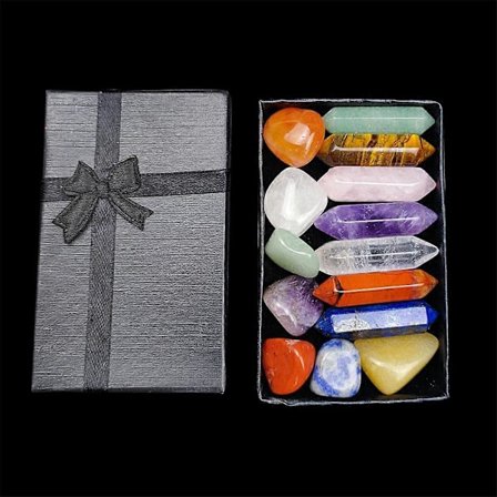 14 stk. krystaller sten til krystaller og ædelstene. Krystaller til begyndere, sten og krystaller, krystalsæt - med gaveæske (LGL)