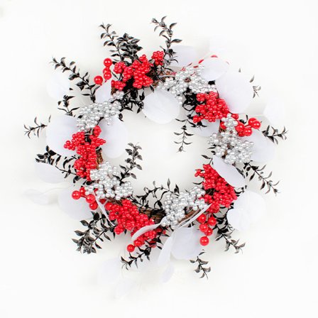 Joulupunainen marja- ja käpykranssi, ovenkoriste, ostoskeskus