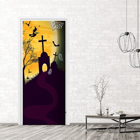 3D Halloween gravsten dörrklistermärken under månen, 30 x 79 tum, realistisk dörr tapet klistermärke för Halloween dekoration, avtagbar 