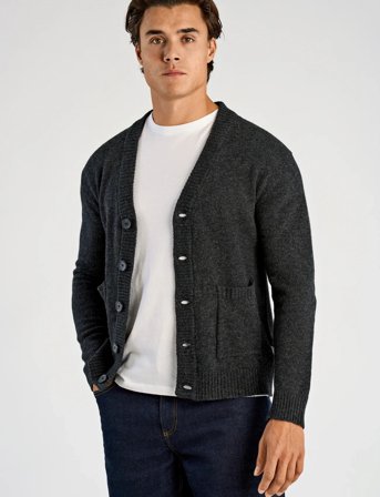 Lindbergh Lambswool Button Cardigan - Grey - XXL