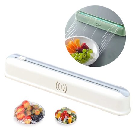 Plastfolie- og aluminiumsfolieholder med skjærer og sugekopper, hvit