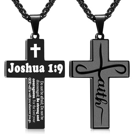 Herre Halskjede i Rustfritt Stål med Kors - 52,8 cm + 5 cm Kjede m/ Bibelvers - Kristent Religiøst Smykke Gave til Påske