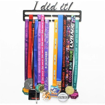Medaljeholder Display Hanger Rack Frame Til Sport Race Runner-Jeg Gjorde Det - Robust Sort Stål Metal Over 30 Medaljer Nem At Installere