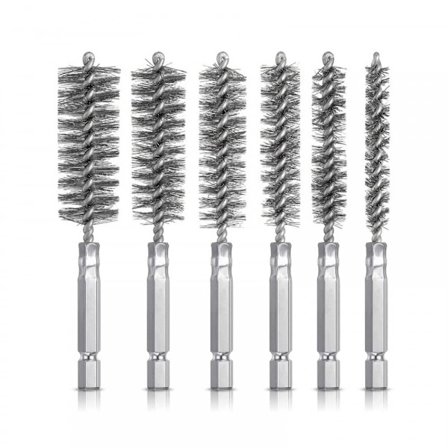 6 stk. stålbørste, 8/10/12/15/17/19MM rustfrit stål borebørste sæt rørbørste sæt til metaldele maskiner ståldele