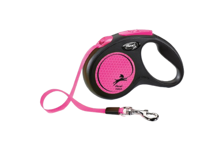 Flexi - Rullebånd New Neon Tape, 5m, S, maks 15kg, neonrosa - Hund - Halsbånd - ZOO.no