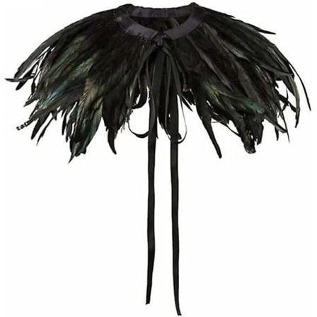 Varmt-smil Sort Grøn Fjer Håndlavet Halskrave Kappe Sjal Wrap Til Halloween Jul Fest Aftenkjole