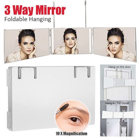 3-vägs tresidig spegel 360° Barberspegel VIT