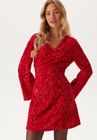 VILA - Vibarina Glitter Dress - Poppy Red Detail:SEQUINS - Kläder - - Bubbleroom