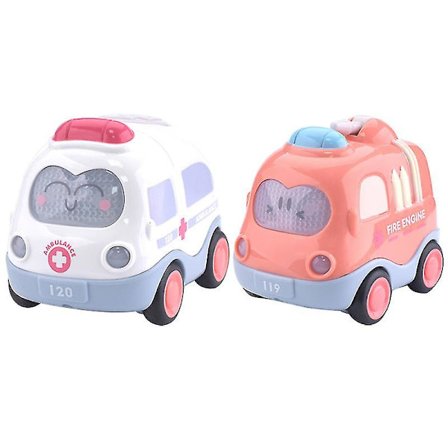 2 st roliga tröghetsbilar leksak söt ljudljusleksak pedagogiska leksaker för barn småbarn (1 st ambulans + 1 st brandbil)