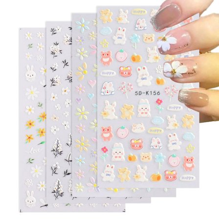 Blommig Nail Art Dekal 5D Relief Nail Dekal Vår Prästkragar Nail Art Design Självhäftande Nail Dekal Feminin nageldekoration